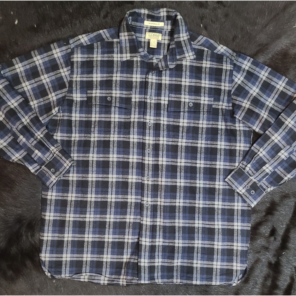 L.L. Bean Chamois Cloth Shirt Mens XL Blue Plaid Excellent Heavyweight Flannel